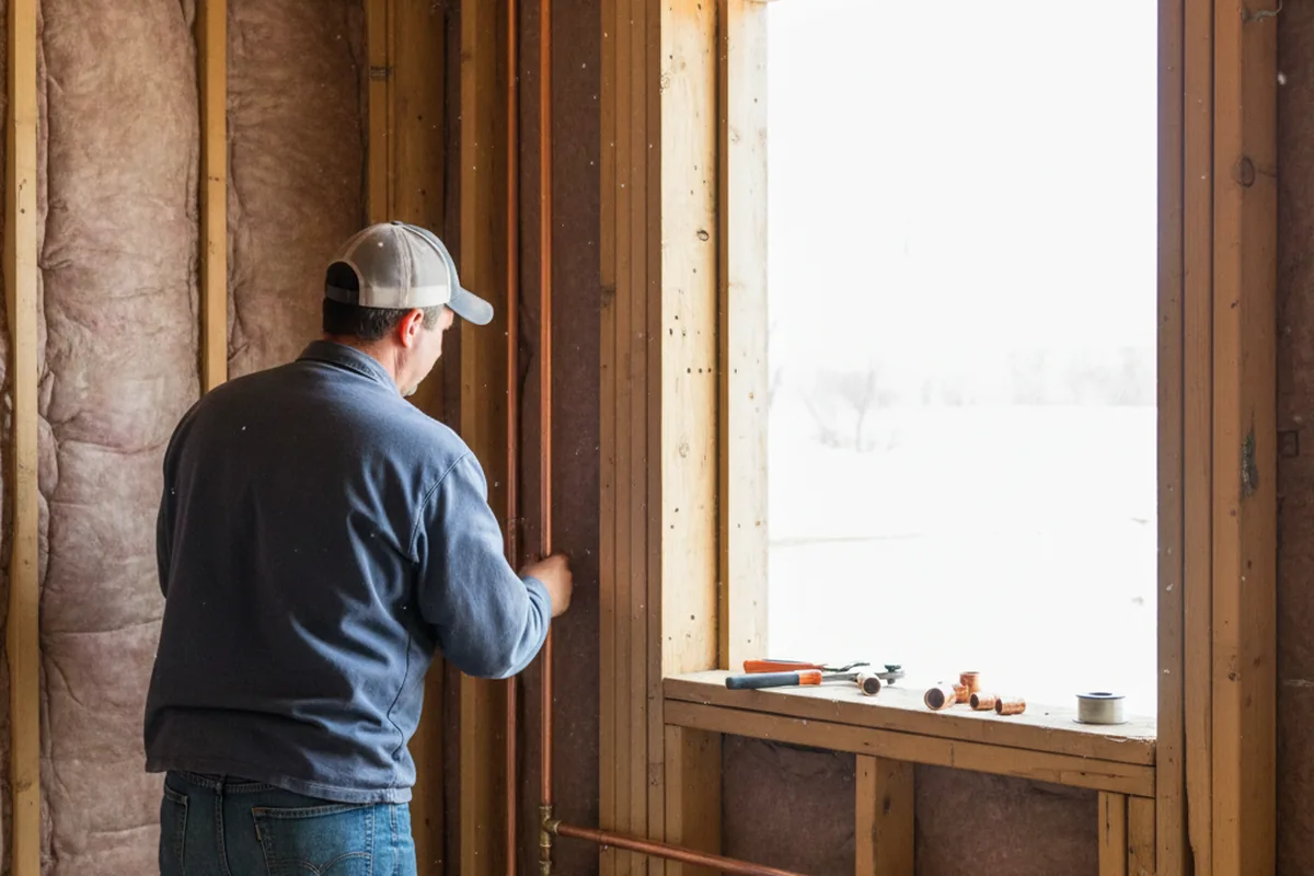 Licensed plumber running new copper supply lines in a Le Claire home